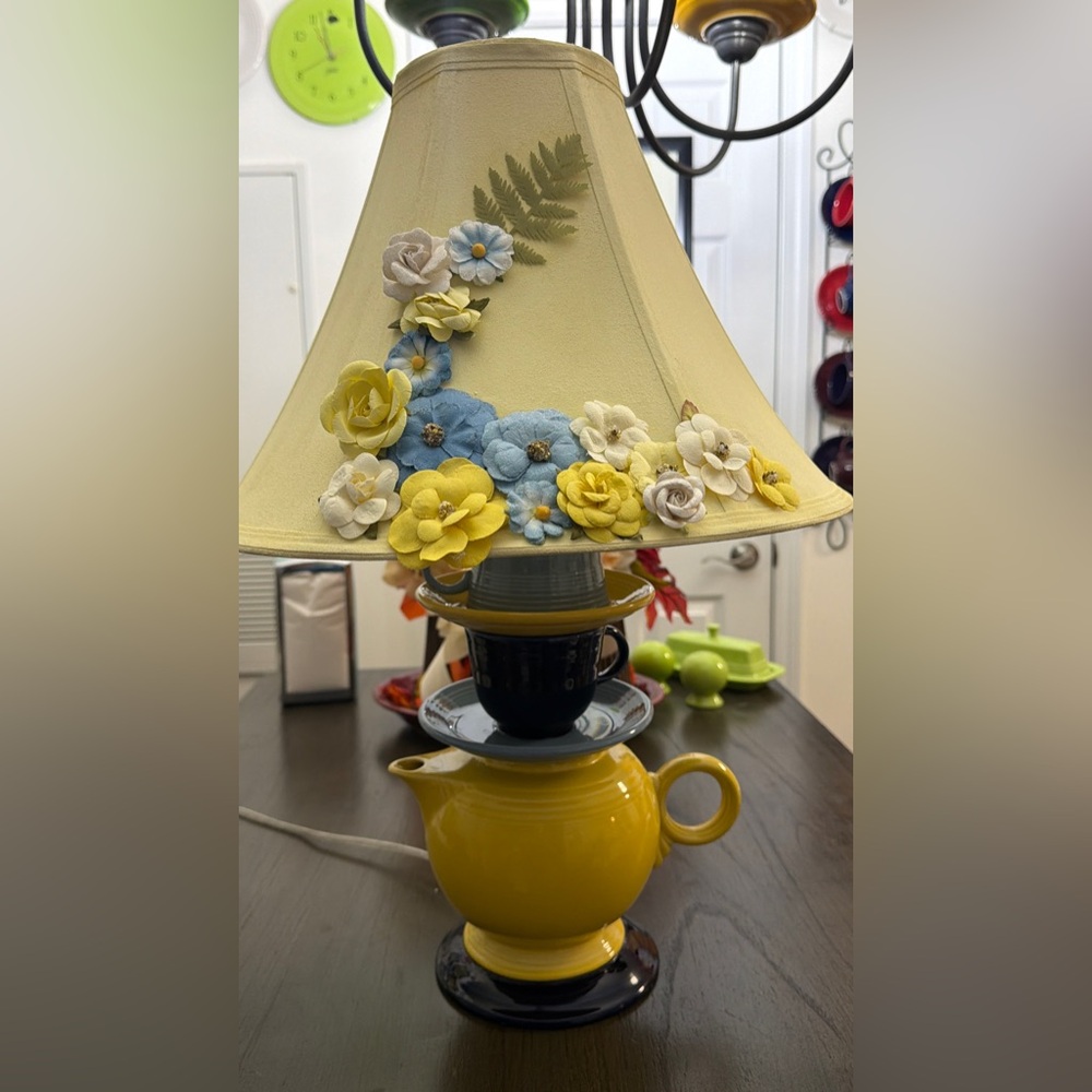 One of a kind, handmade Fiesta teapot lamp